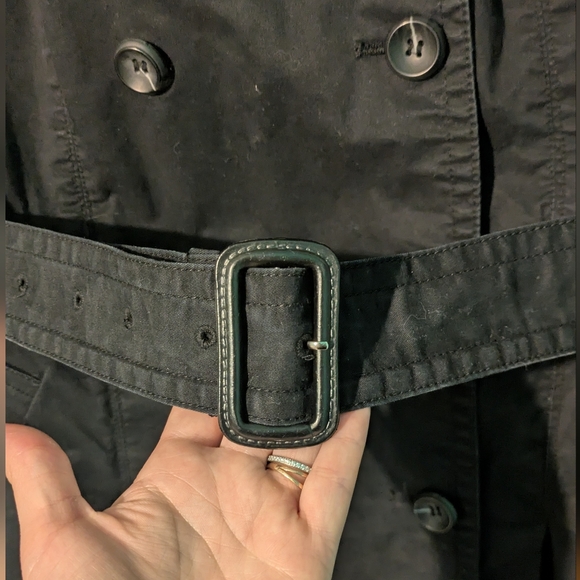 Women's Black Trench Coat Pea Coat Knee Length Worthington Size Large - Picture 10 of 11